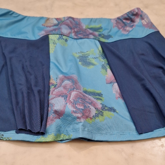 EleVen by Venus Williams Turquoise‎ Floral Tennis Skirt Womens Sz Lg Pickleball - Picture 1 of 6